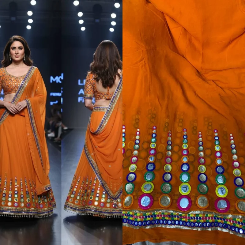 Alia bhatt inspired red georgette lehenga 8211 full hand embroidered - High-Quality Fabric