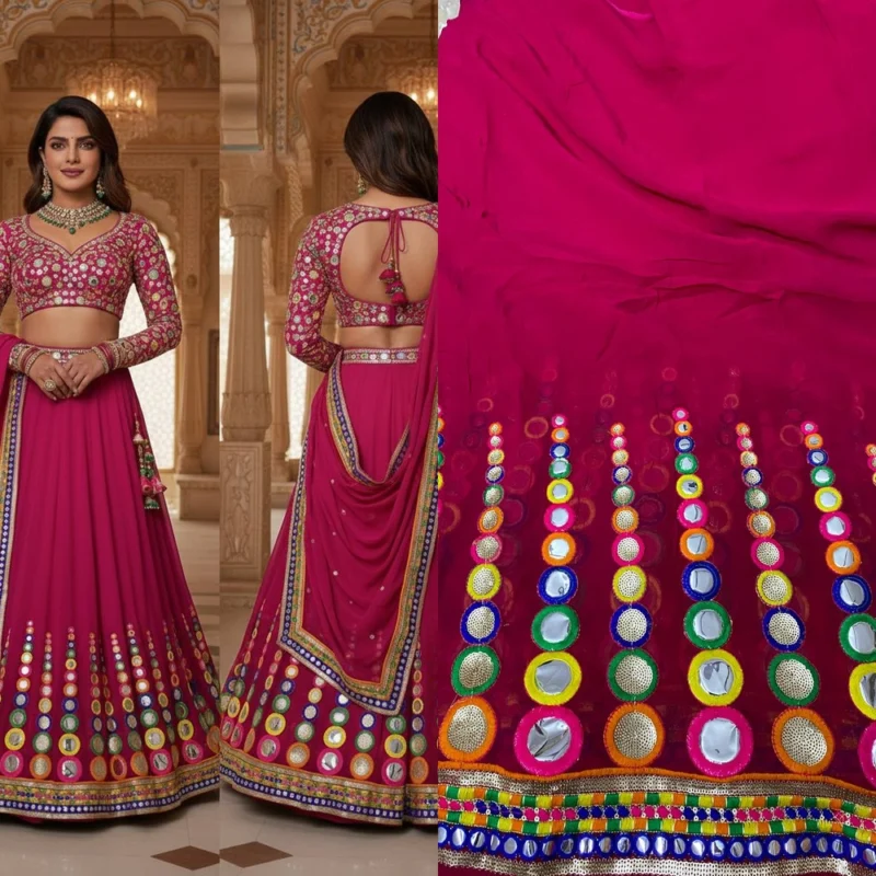 Alia bhatt inspired red georgette lehenga 8211 full hand embroidered - High-Quality Fabric