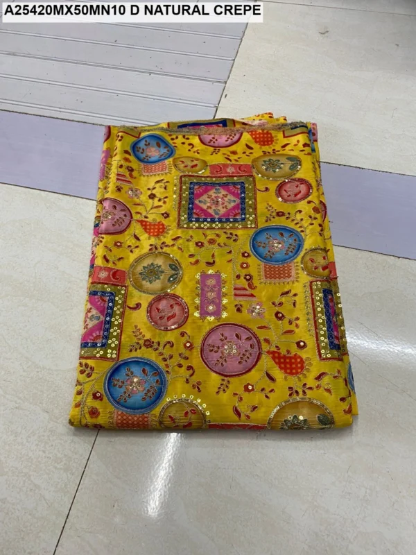 Designer natural crepe position print fabric for weddings - High-Quality Fabric