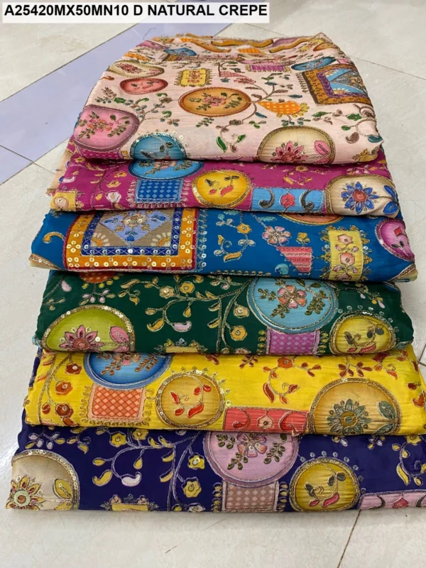 Designer natural crepe position print fabric for weddings - High-Quality Fabric