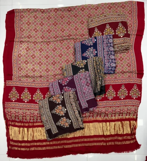 Pure gajji silk ajrakh dupatta hand block prints - High-Quality Fabric