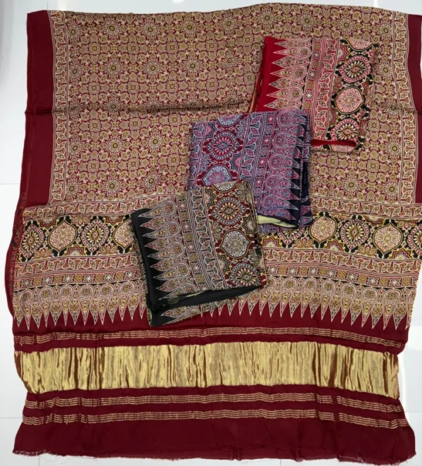 Pure gajji silk ajrakh dupatta hand block prints - High-Quality Fabric