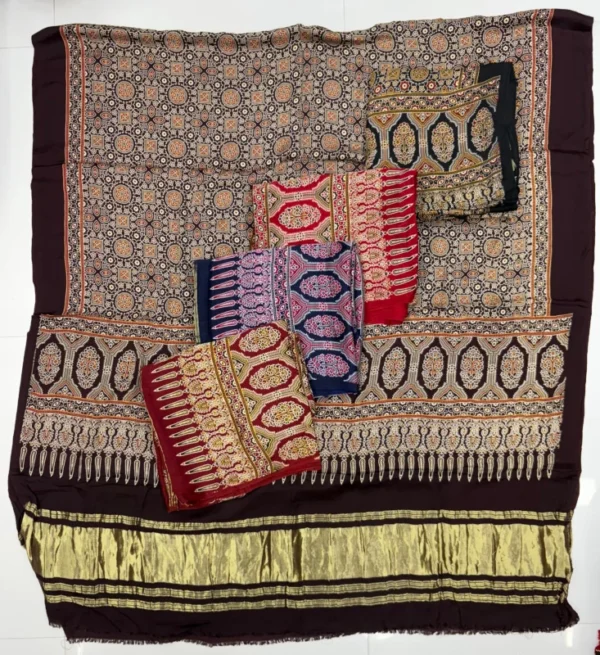 Pure gajji silk ajrakh dupatta hand block prints - High-Quality Fabric