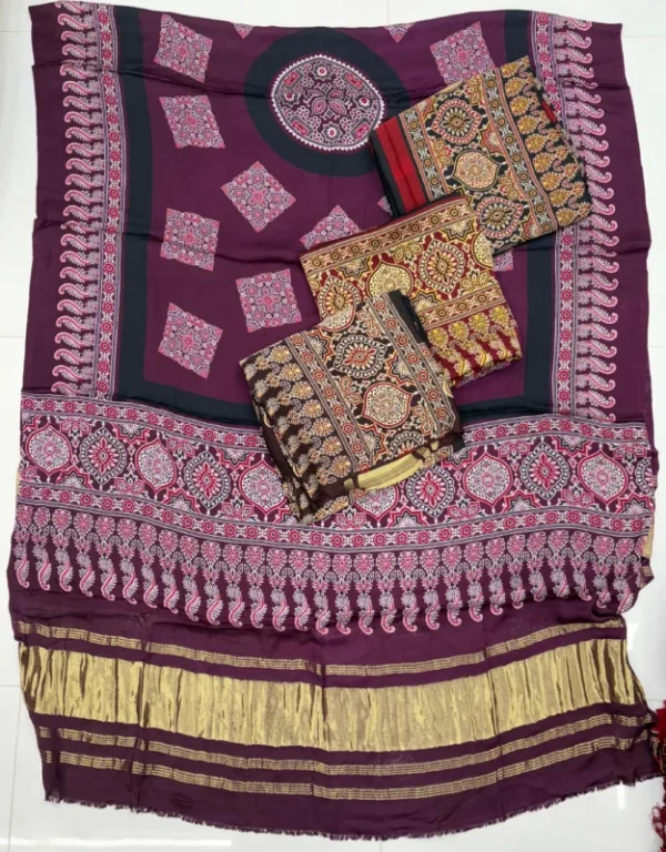 Pure gajji silk ajrakh dupatta hand block prints - High-Quality Fabric