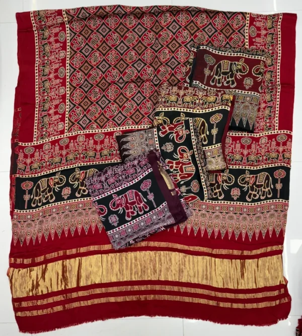 Pure gajji silk ajrakh dupatta hand block prints - High-Quality Fabric
