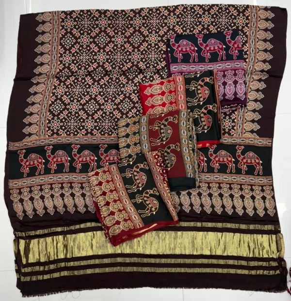 Pure gajji silk ajrakh dupatta hand block prints - High-Quality Fabric
