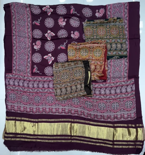 Pure gajji silk ajrakh dupatta hand block prints - High-Quality Fabric