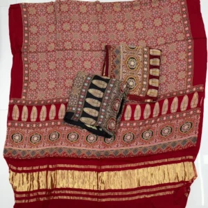 Pure gajji silk ajrakh dupatta hand block prints - High-Quality Fabric
