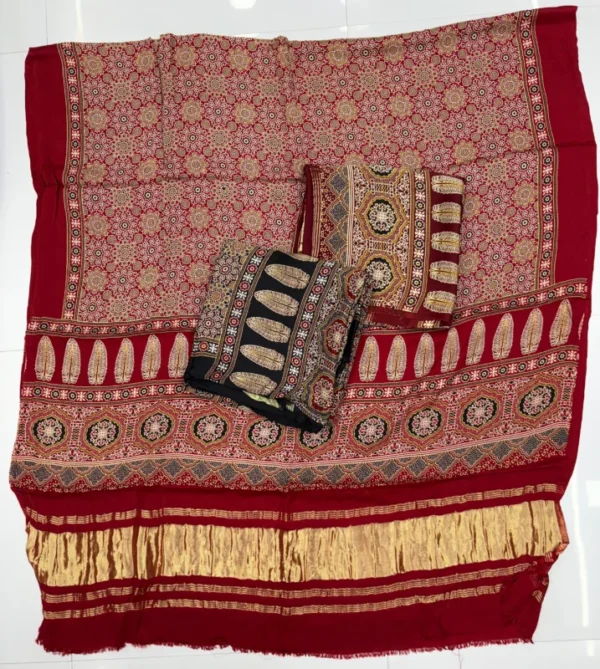 Pure gajji silk ajrakh dupatta hand block prints - High-Quality Fabric