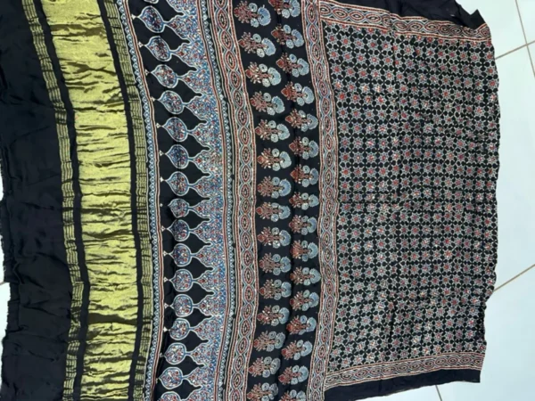 Pure gajji silk ajrakh dupatta hand block prints - High-Quality Fabric