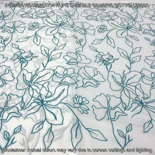 Pure Dyeable Cambric Cotton 60/60 – Heavy Embroidery Fabric