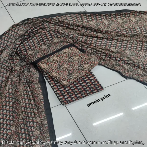 Pure Mul Cotton Hand Block Prints Fabric Top Bottom Dupatta