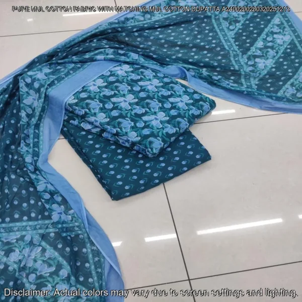Pure Mul Cotton Hand Block Prints Fabric Top Bottom Dupatta