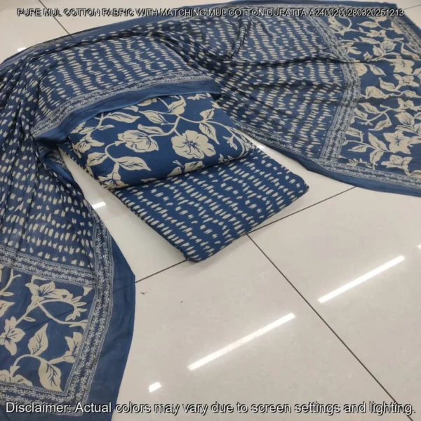 Pure Mul Cotton Hand Block Prints Fabric Top Bottom Dupatta
