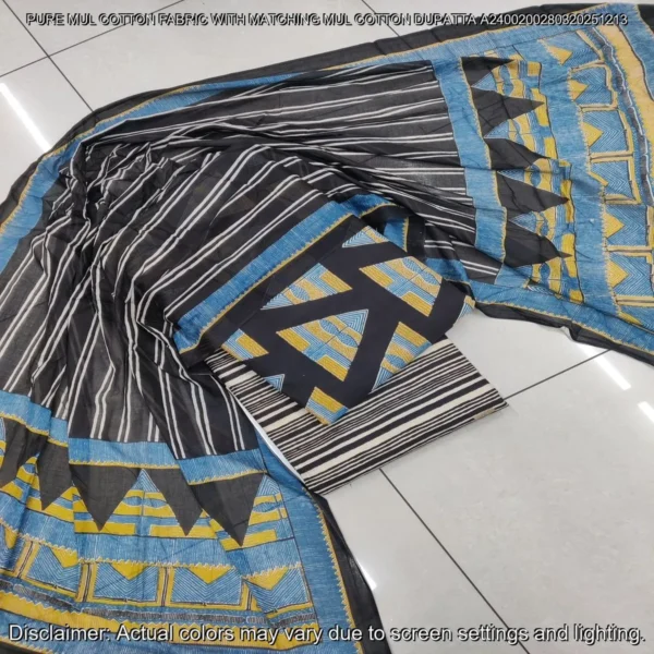 Pure Mul Cotton Hand Block Prints Fabric Top Bottom Dupatta