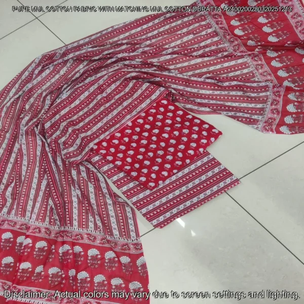 Pure Mul Cotton Hand Block Prints Fabric Top Bottom Dupatta