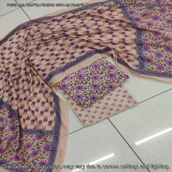 Pure Mul Cotton Hand Block Prints Fabric Top Bottom Dupatta