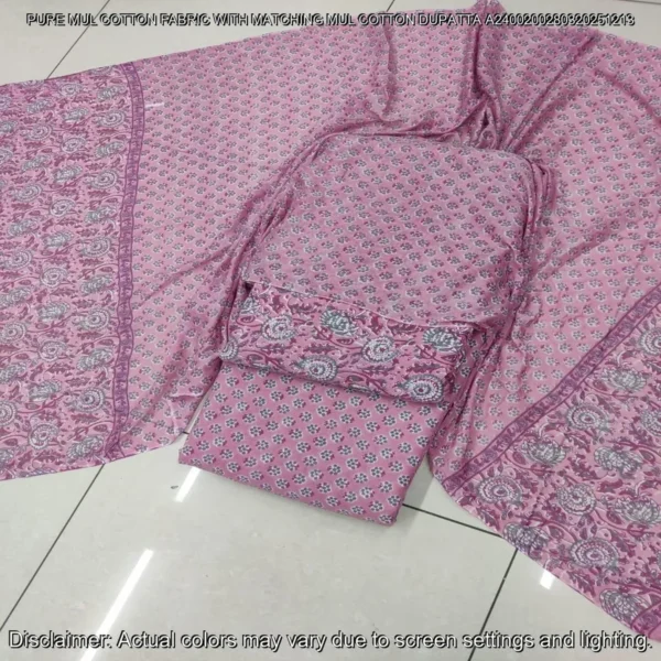 Pure Mul Cotton Hand Block Prints Fabric Top Bottom Dupatta