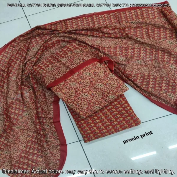 Pure Mul Cotton Hand Block Prints Fabric Top Bottom Dupatta