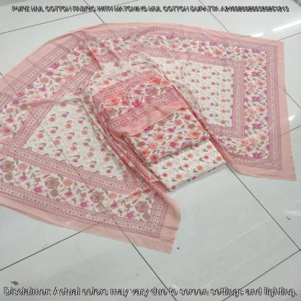 Pure Mul Cotton Hand Block Prints Fabric Top Bottom Dupatta