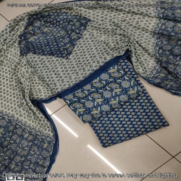 Pure Mul Cotton Hand Block Prints Fabric Top Bottom Dupatta