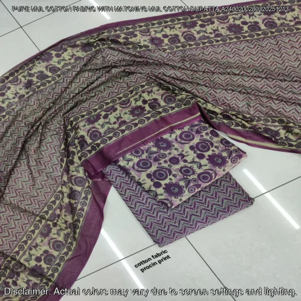Pure Mul Cotton Hand Block Prints Fabric Top Bottom Dupatta
