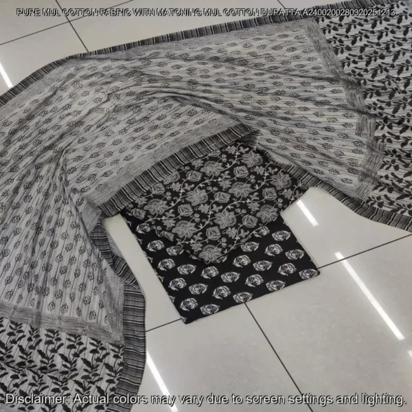 Pure Mul Cotton Hand Block Prints Fabric Top Bottom Dupatta