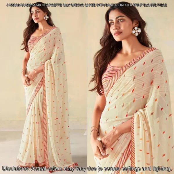 Georgette Silk Checks Saree with Banglori Blouse
