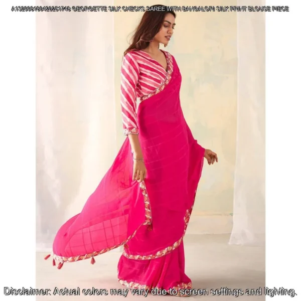 Georgette Silk Checks Saree with Banglori Blouse