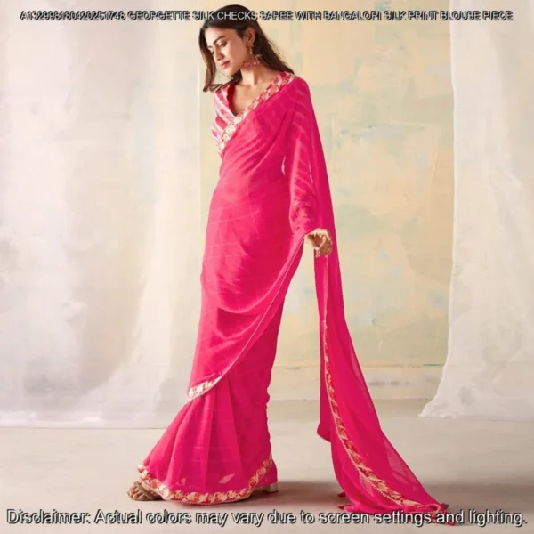 Georgette Silk Checks Saree with Banglori Blouse