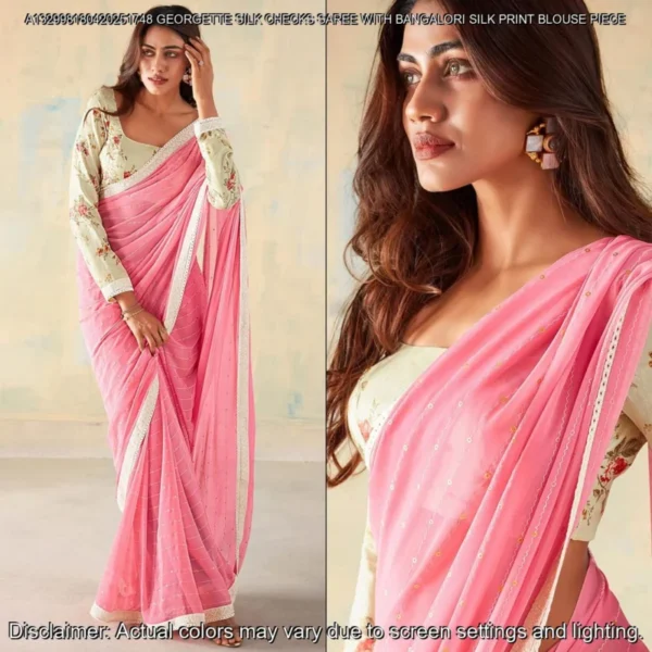 Georgette Silk Checks Saree with Banglori Blouse