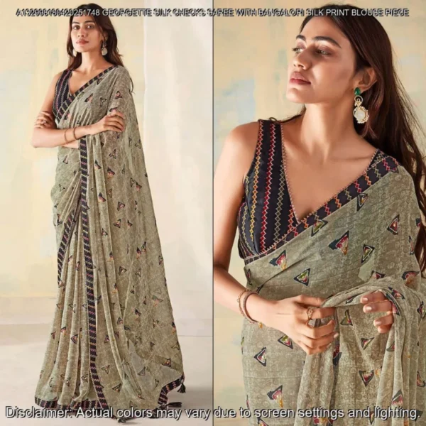 Georgette Silk Checks Saree with Banglori Blouse