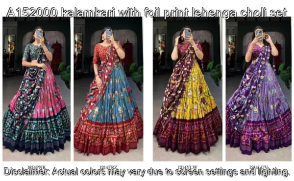 Tussar Silk Kalamkari Lehenga Choli with Foil Work