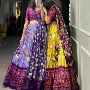 Tussar Silk Kalamkari Lehenga Choli with Foil Work