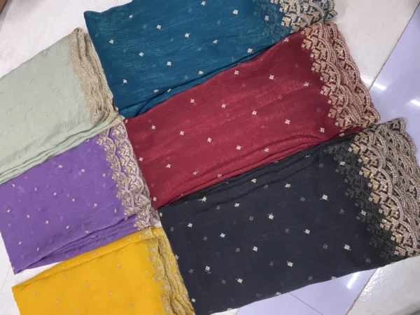 Crunchy Silk Dupatta with Cutwork Border – 2.5m | 6 Colors