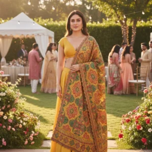 Gold crush crunchy silk fabric plain embroidery 038 dupatta - High-Quality Fabric