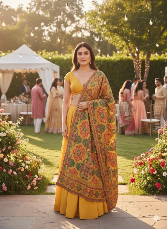 Gold crush crunchy silk fabric plain embroidery 038 dupatta - High-Quality Fabric