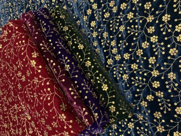 Micro 9000 velvet with zari 038 sequin jaal embroidery - High-Quality Fabric