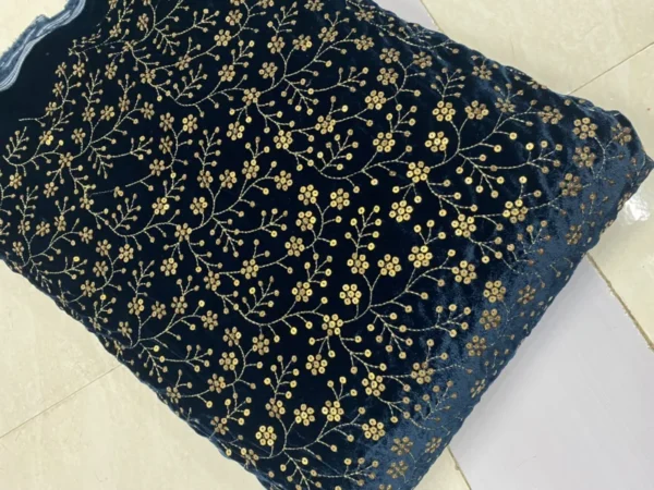Micro 9000 velvet with zari 038 sequin jaal embroidery - High-Quality Fabric