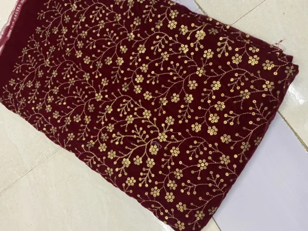 Micro 9000 velvet with zari 038 sequin jaal embroidery - High-Quality Fabric