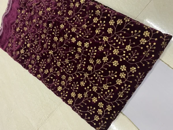 Micro 9000 velvet with zari 038 sequin jaal embroidery - High-Quality Fabric