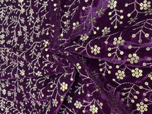 Micro 9000 velvet with zari 038 sequin jaal embroidery - High-Quality Fabric