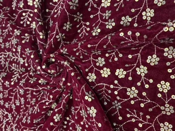 Micro 9000 velvet with zari 038 sequin jaal embroidery - High-Quality Fabric