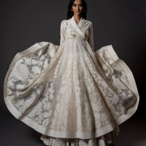 Pooja Hegde Inspired Pure Dyeable Organza with Rainbow Sequins Work Kali Style
