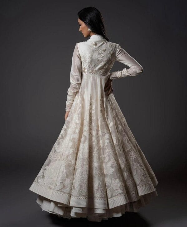 Pooja Hegde Inspired Pure Dyeable Organza with Rainbow Sequins Work Kali Style
