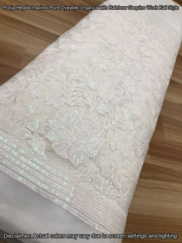 Pooja Hegde Inspired Pure Dyeable Organza with Rainbow Sequins Work Kali Style
