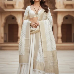 Pure dola silk dyeable banarasi dupatta rose gold zari - High-Quality Fabric