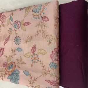 Roman Chanderi Silk Embroidered Fabric with Vichitra Silk Match
