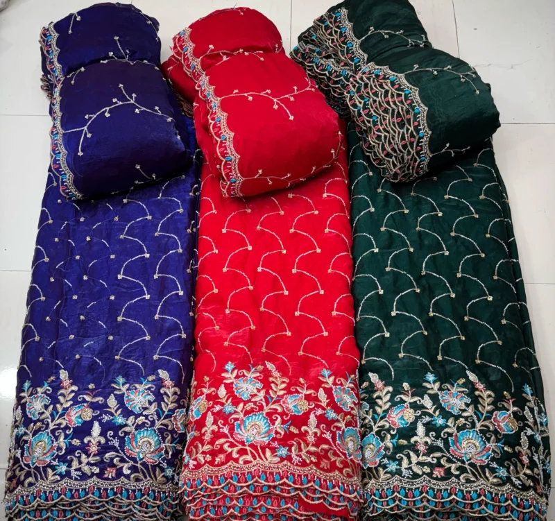 Space silk fabric plain handwork jaal butti designs - High-Quality Fabric