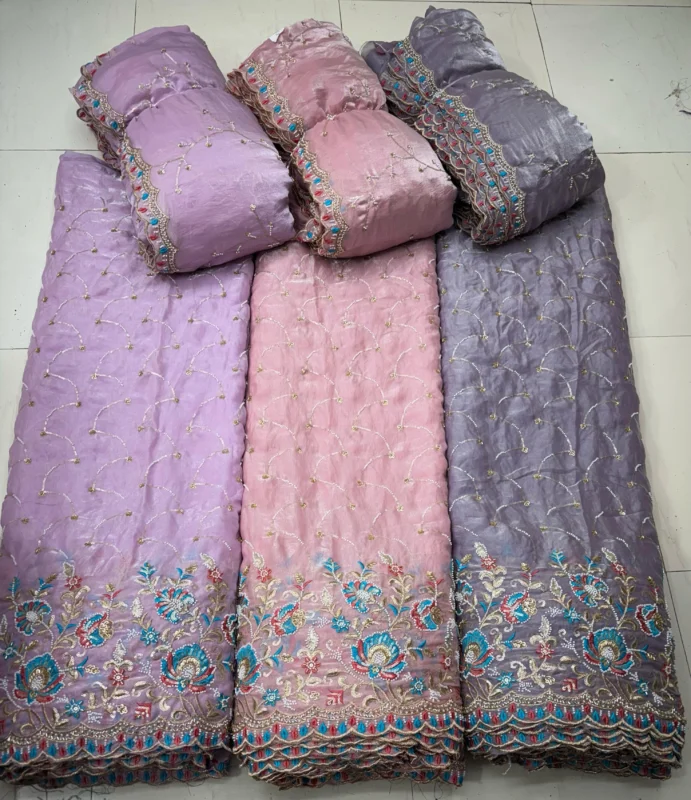 Space silk fabric plain handwork jaal butti designs - High-Quality Fabric